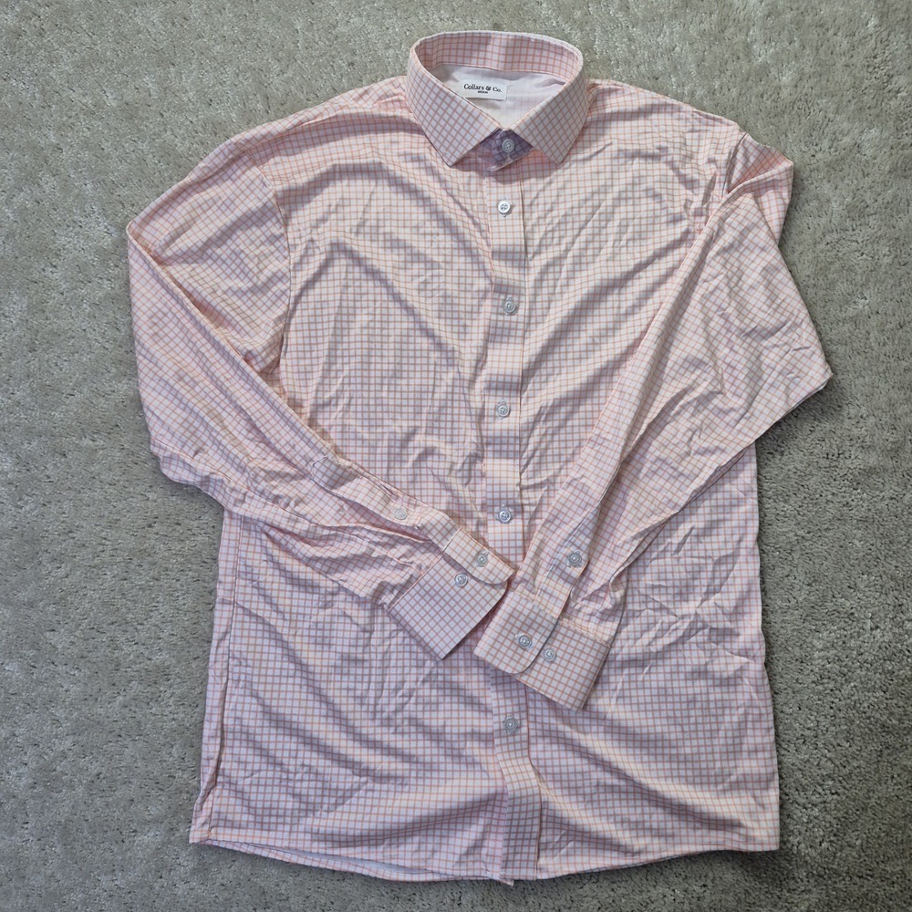 Collars & Co Shirt Mens Medium Orange Check Button Up Performance Office Preppy - Picture 2 of 8